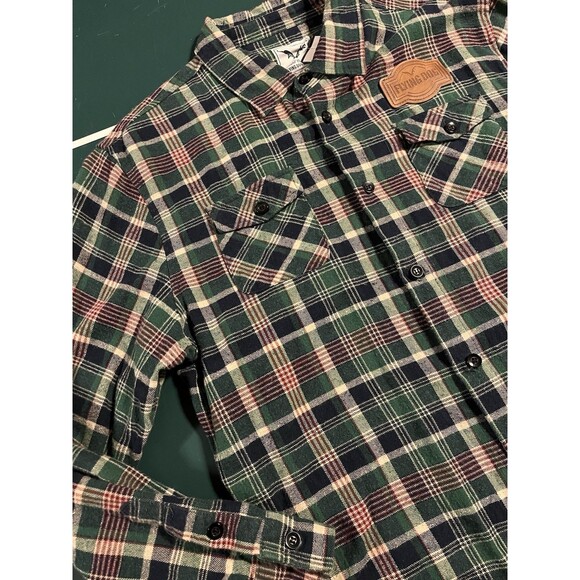 RARE Flying Dog Brewery Long Sleeve Plaid Flannel Shirt Leather Logo XL Beer IPA - Picture 4 of 8